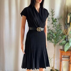 NWT ChicWish Black Pleated Midi Dress w/ Wrap Bodice Classic Grace Kelly Size‎ M
